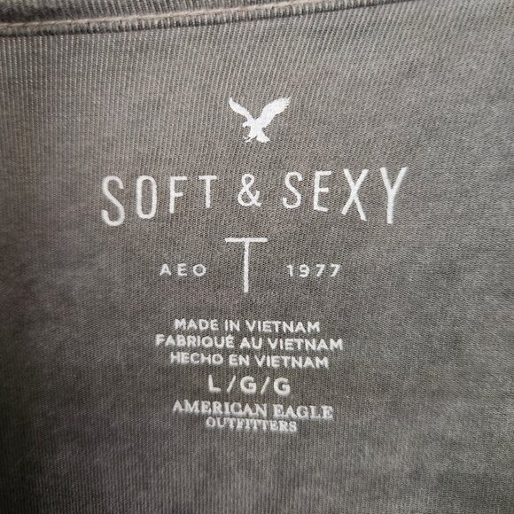 AEO American Eagle Outfitters Soft and Sexy Green/Gray Long Sleeve Shirt Large - Picture 5 of 5